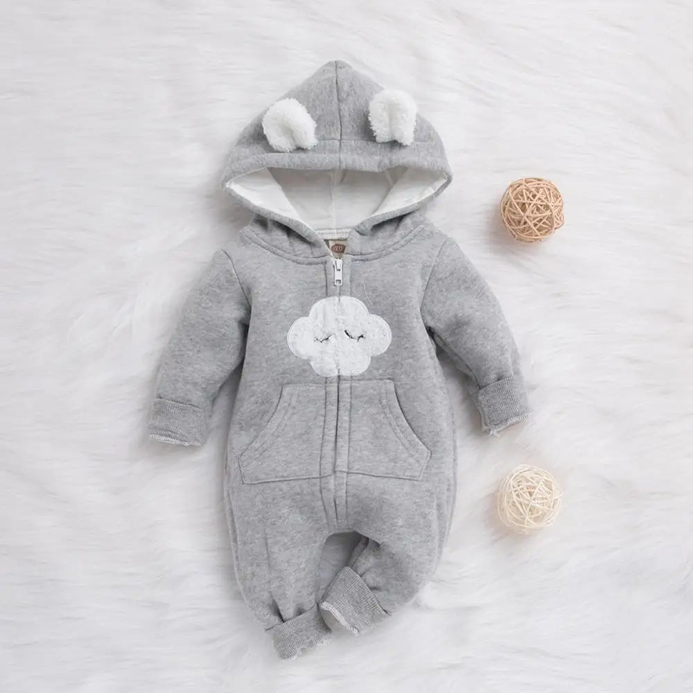 Winter Baby Adorable Cloud Hooded Baby Rompers for Baby Boys and Baby Girls Warm Unisex Baby Bodysuit Clothes