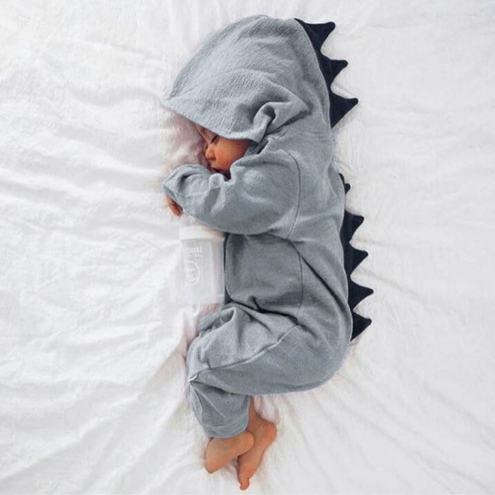 0-18 Months Cute Newborn Infant Baby Boy Girl 3D Dinosaur Hooded Romper Jumpsuit Outfits Clothes (Gray-1, 12-18 Months)