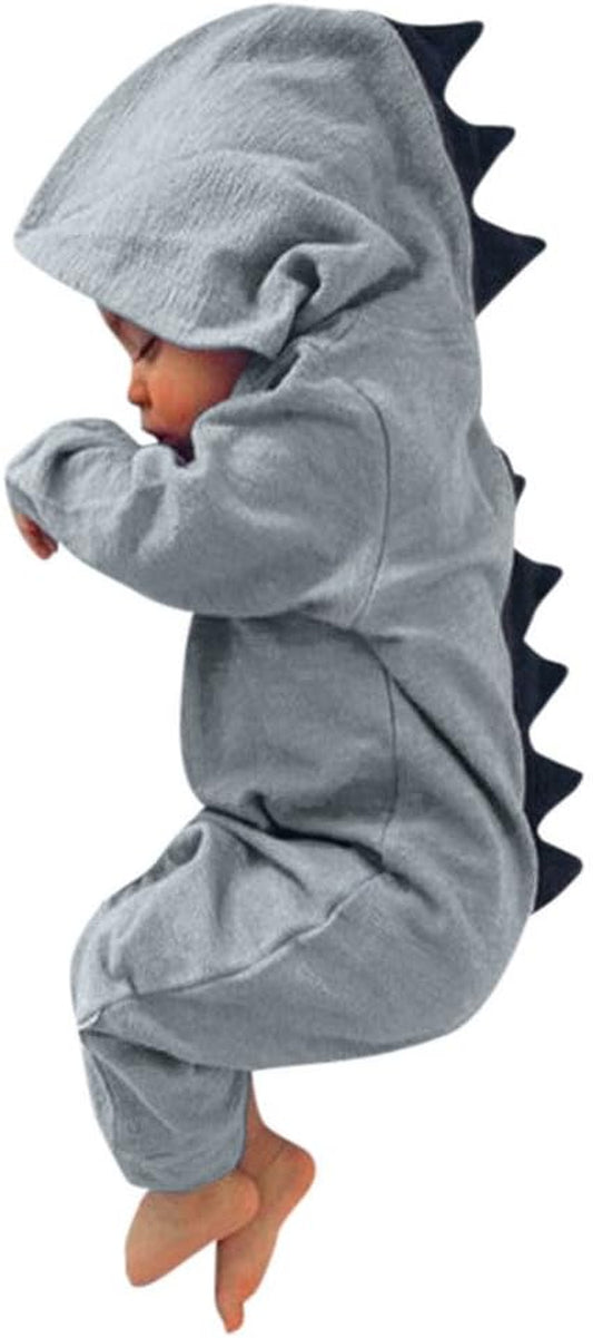 0-18 Months Cute Newborn Infant Baby Boy Girl 3D Dinosaur Hooded Romper Jumpsuit Outfits Clothes (Gray-1, 12-18 Months)